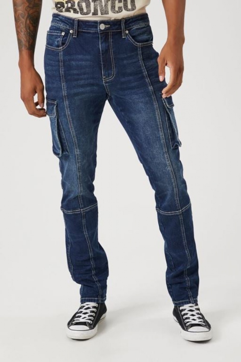 Jeans Forever 21 Stone Wash Cargo Flaco Hombre Azules Oscuro | Tj8AkwMgfvS