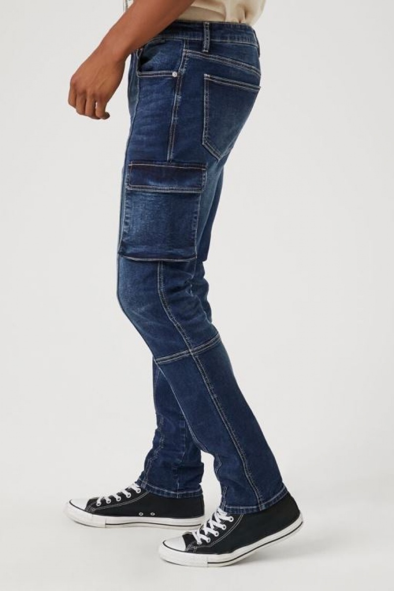 Jeans Forever 21 Stone Wash Cargo Flaco Hombre Azules Oscuro | Tj8AkwMgfvS