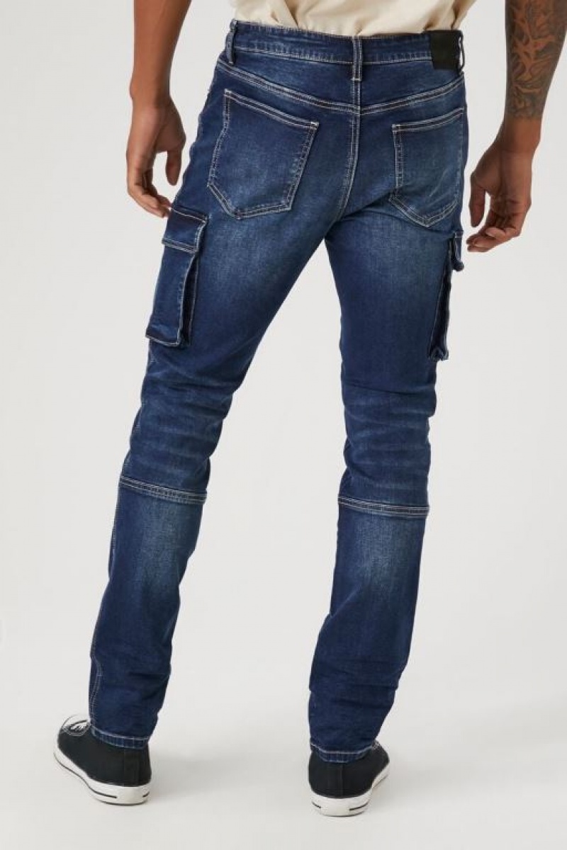 Jeans Forever 21 Stone Wash Cargo Flaco Hombre Azules Oscuro | Tj8AkwMgfvS