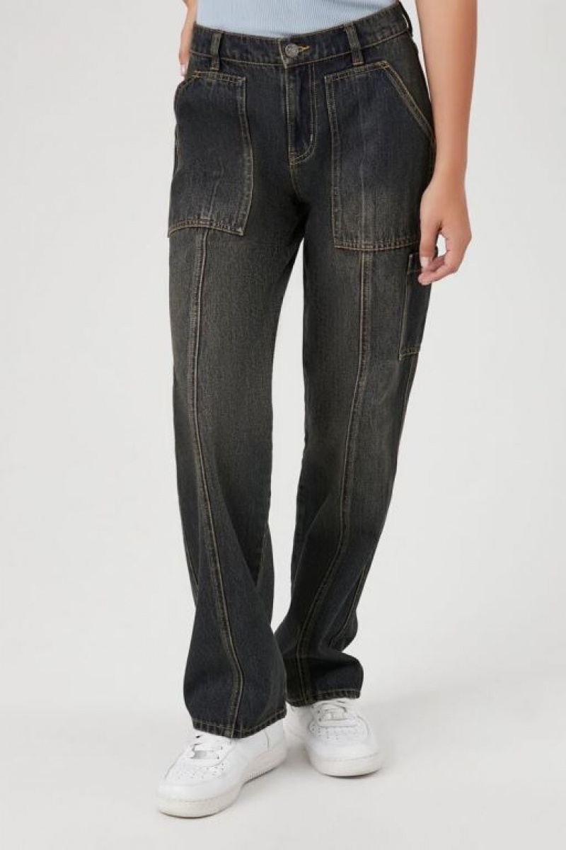 Jeans Forever 21 Stone Wash Directo Leg Mujer Azules Oscuro | VBCRv8IdGS4