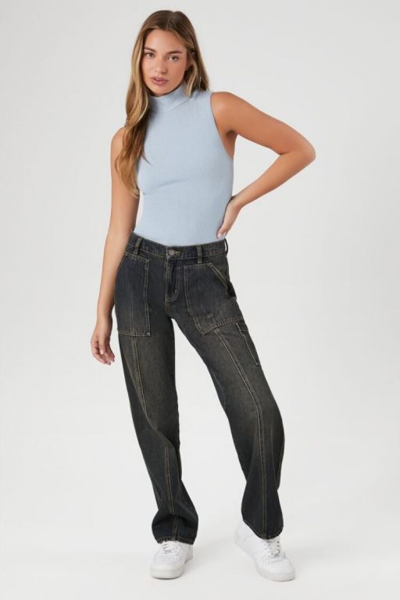 Jeans Forever 21 Stone Wash Directo Leg Mujer Azules Oscuro | VBCRv8IdGS4