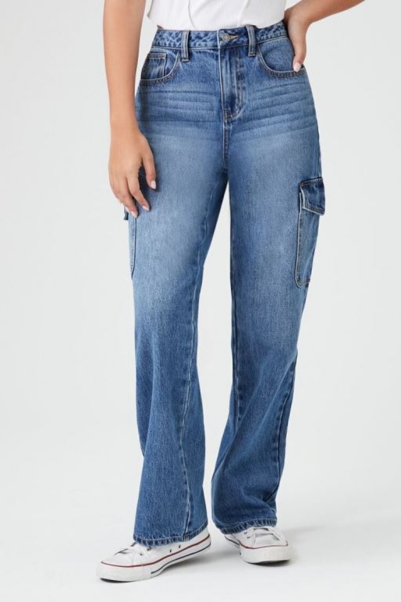 Jeans Forever 21 Stone Wash Wide Leg Cargo Mujer Azules | qsOqdXJfzLg