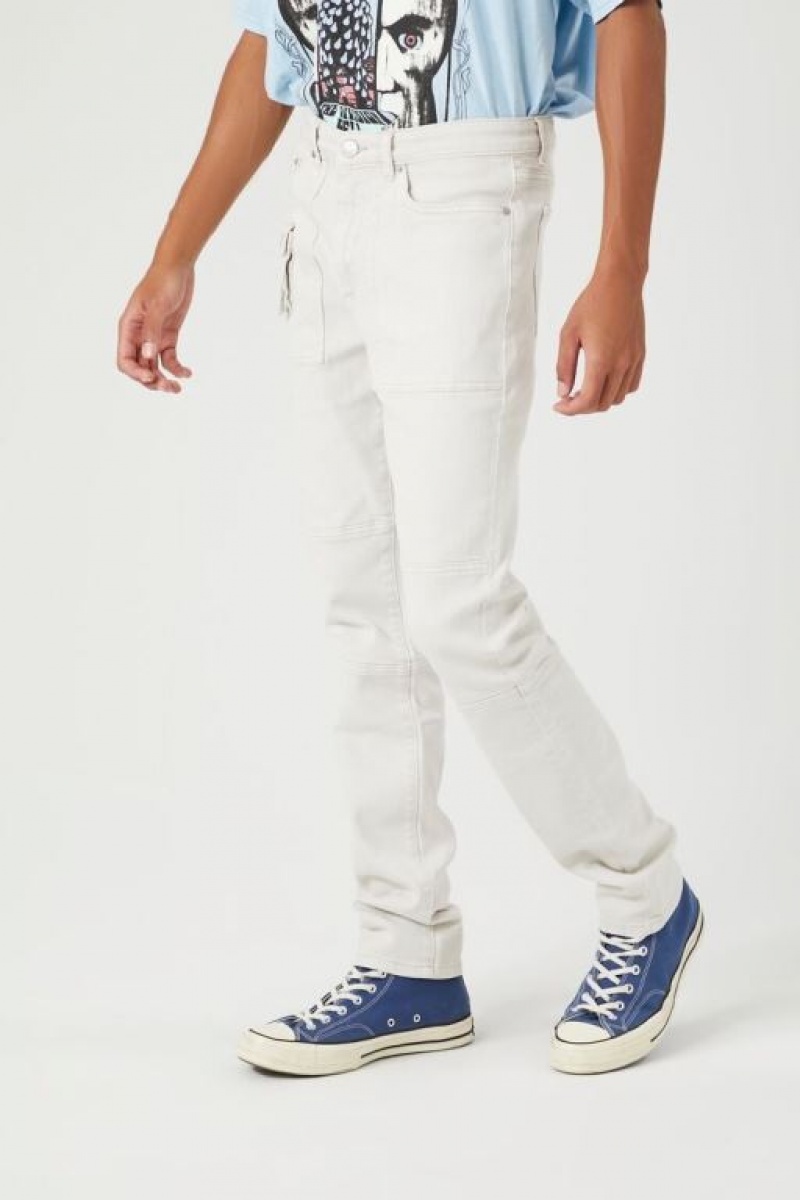 Jeans Forever 21 Stretch Denim Cargo Hombre Creme | oFnbYL3cuH5