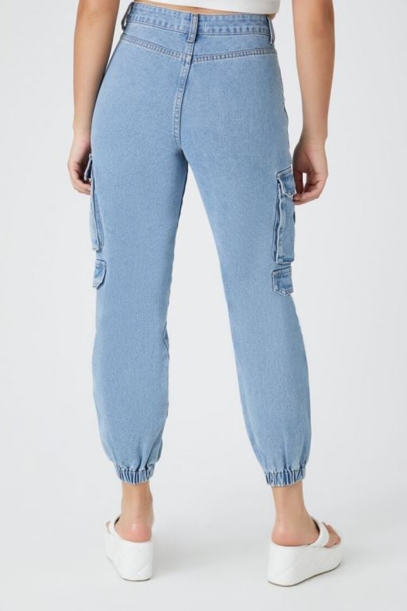 Jeans Forever 21 Stretch Denim Cargo Joggers Mujer Azules Claro | HfLx8x3Y1JP