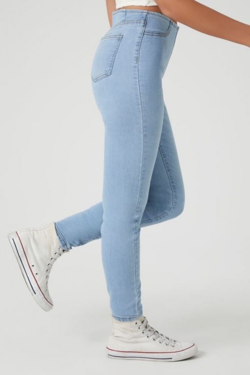 Jeans Forever 21 Stretch Denim Flaco Mujer Azules Claro | FlZQ5u8KWFu