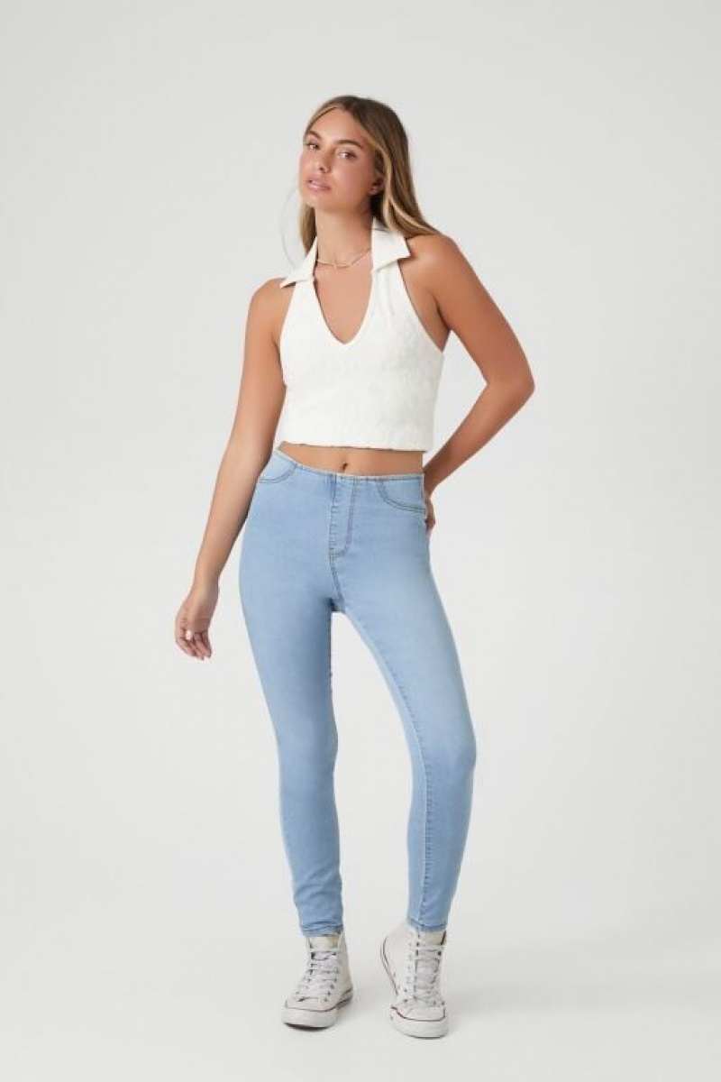 Jeans Forever 21 Stretch Denim Flaco Mujer Azules Claro | FlZQ5u8KWFu