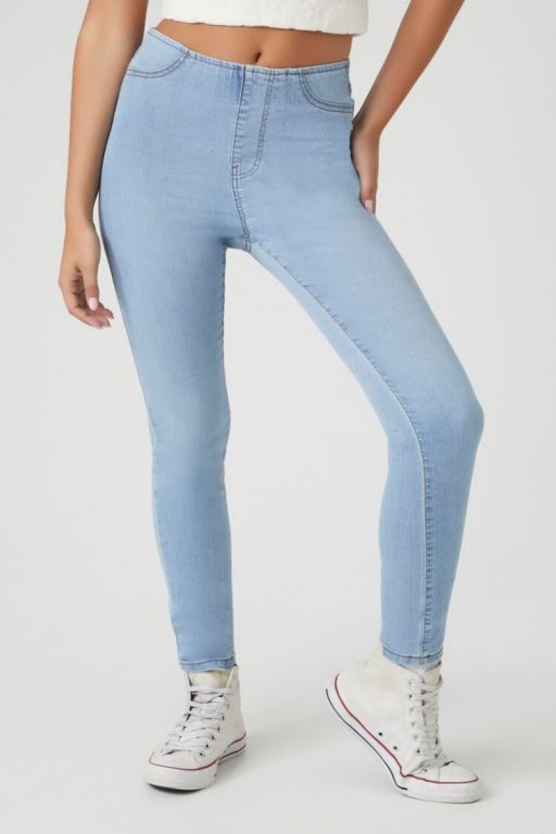 Jeans Forever 21 Stretch Denim Flaco Mujer Azules Claro | FlZQ5u8KWFu