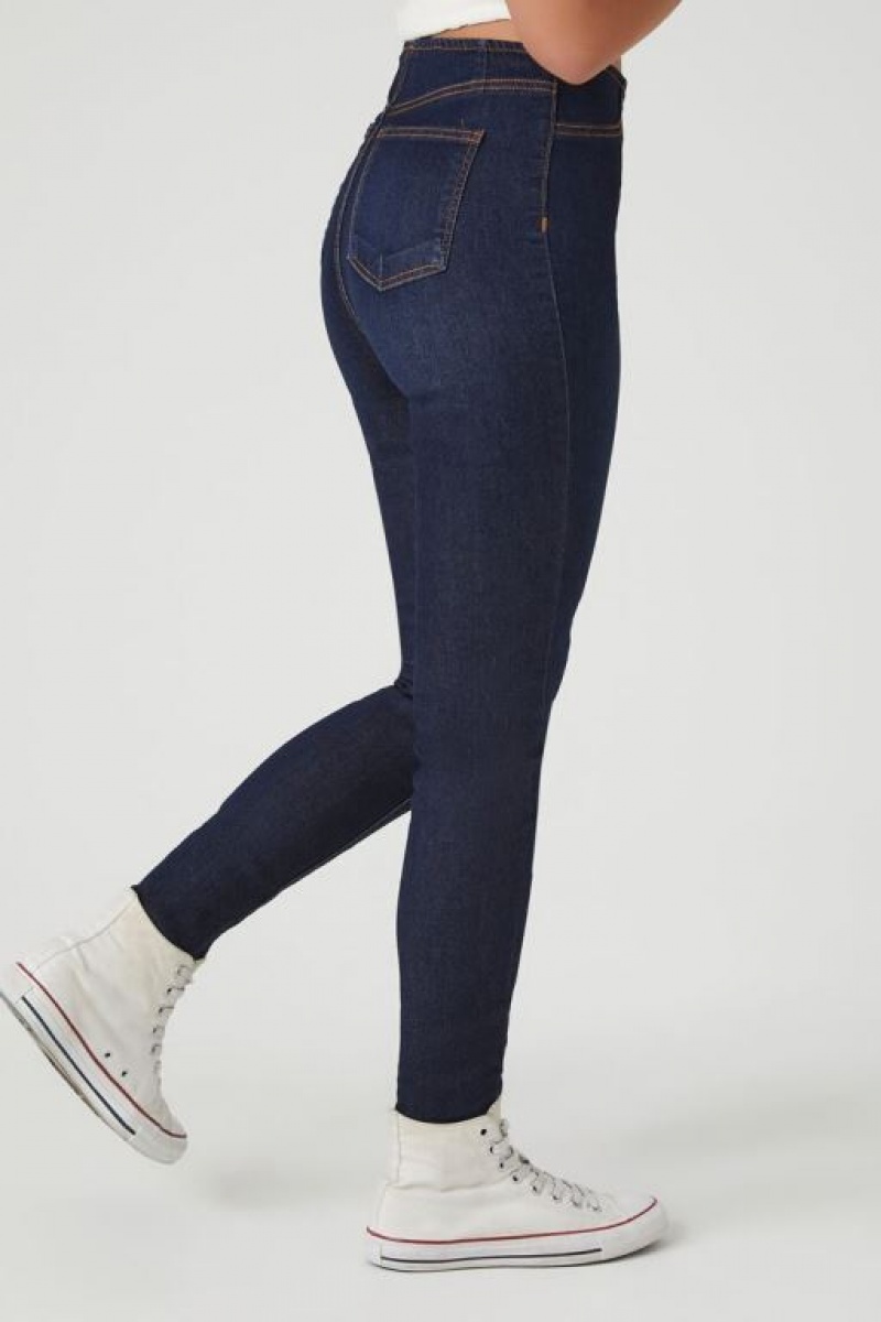 Jeans Forever 21 Stretch Denim Flaco Mujer Azules Oscuro | eCYJaq1UzC6