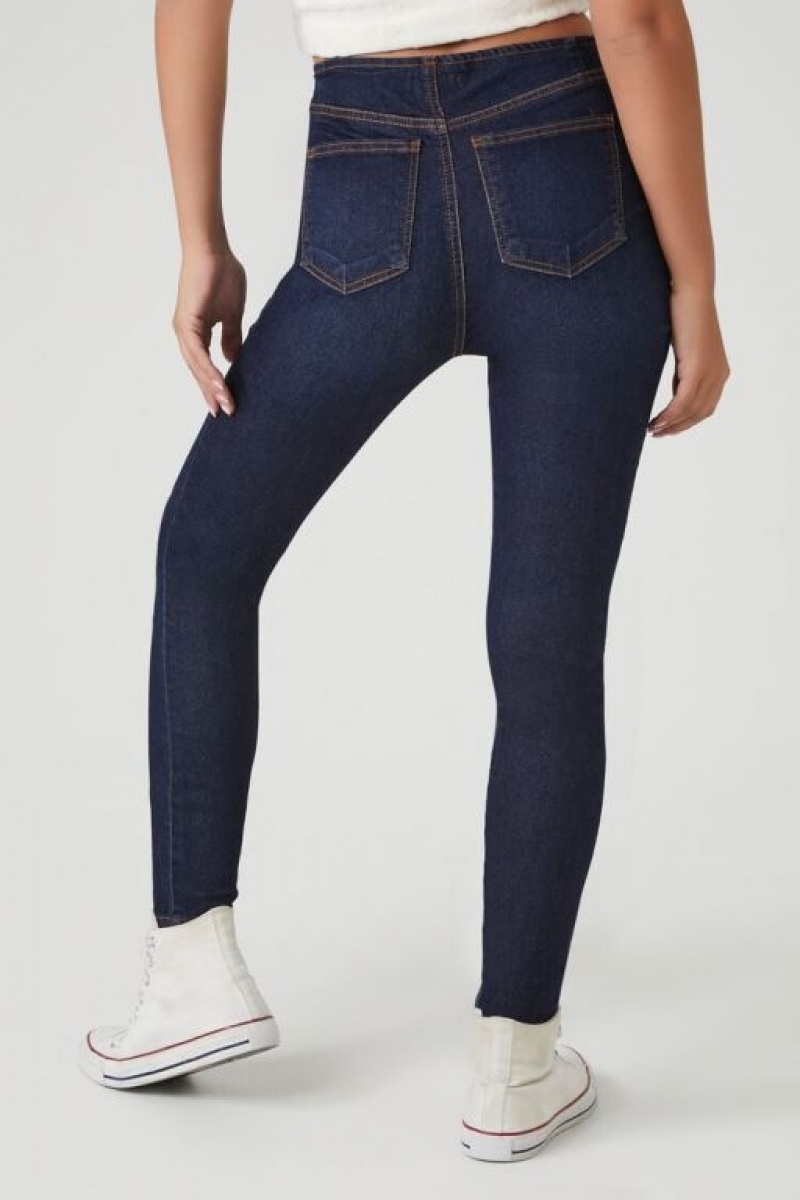 Jeans Forever 21 Stretch Denim Flaco Mujer Azules Oscuro | eCYJaq1UzC6