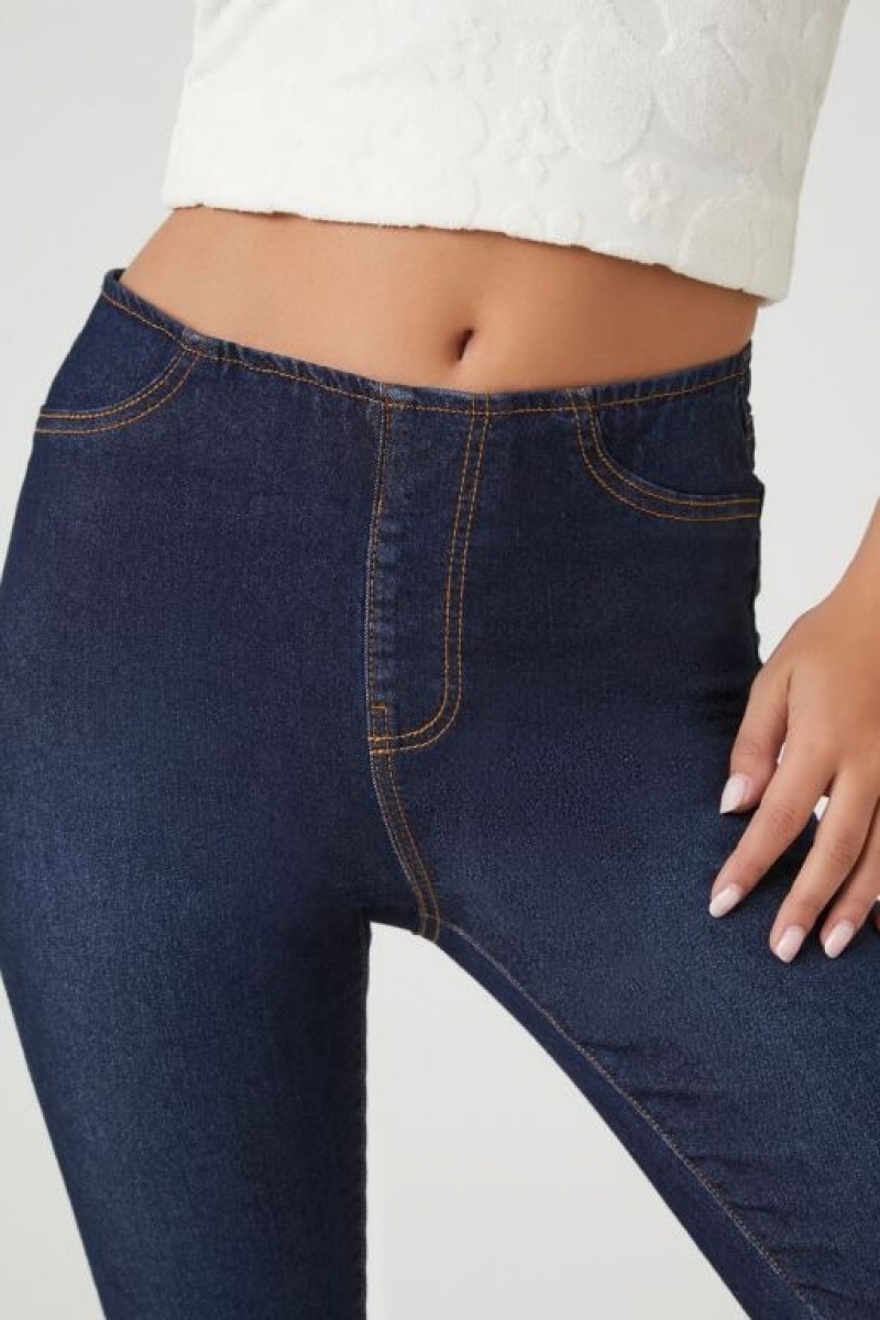 Jeans Forever 21 Stretch Denim Flaco Mujer Azules Oscuro | eCYJaq1UzC6