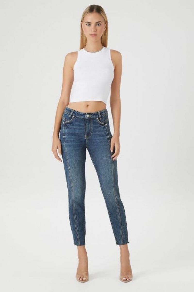 Jeans Forever 21 Stretch Denim Flaco Mujer Azules Oscuro | FdrQ8e8uVPN