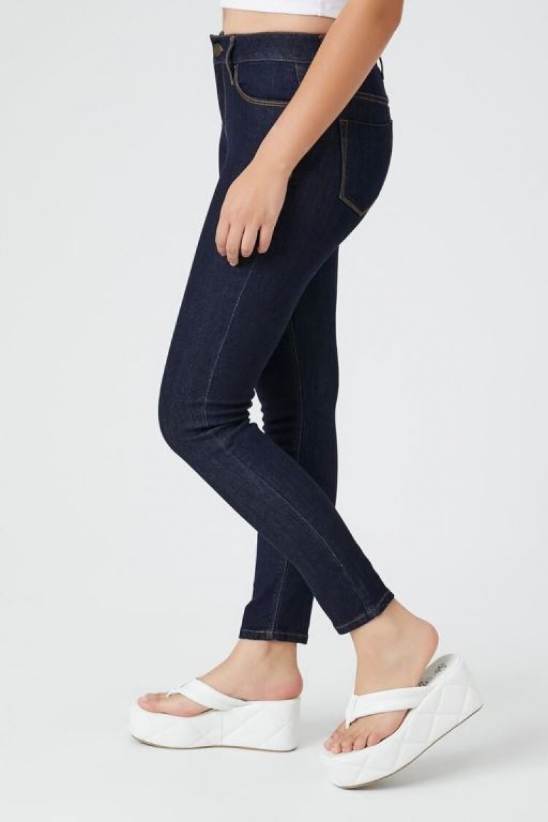 Jeans Forever 21 Stretch Denim Flaco Mujer Azules Oscuro | SKIA4x2LAHg