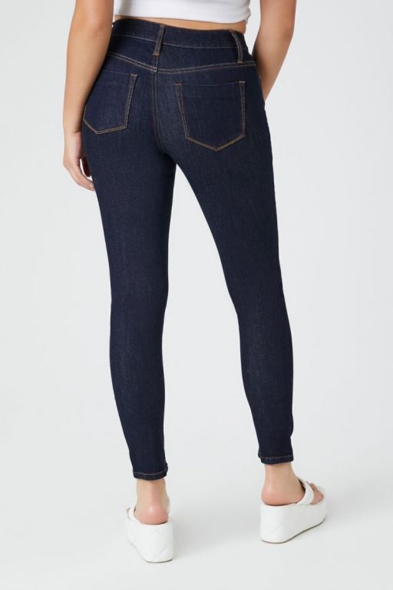 Jeans Forever 21 Stretch Denim Flaco Mujer Azules Oscuro | SKIA4x2LAHg