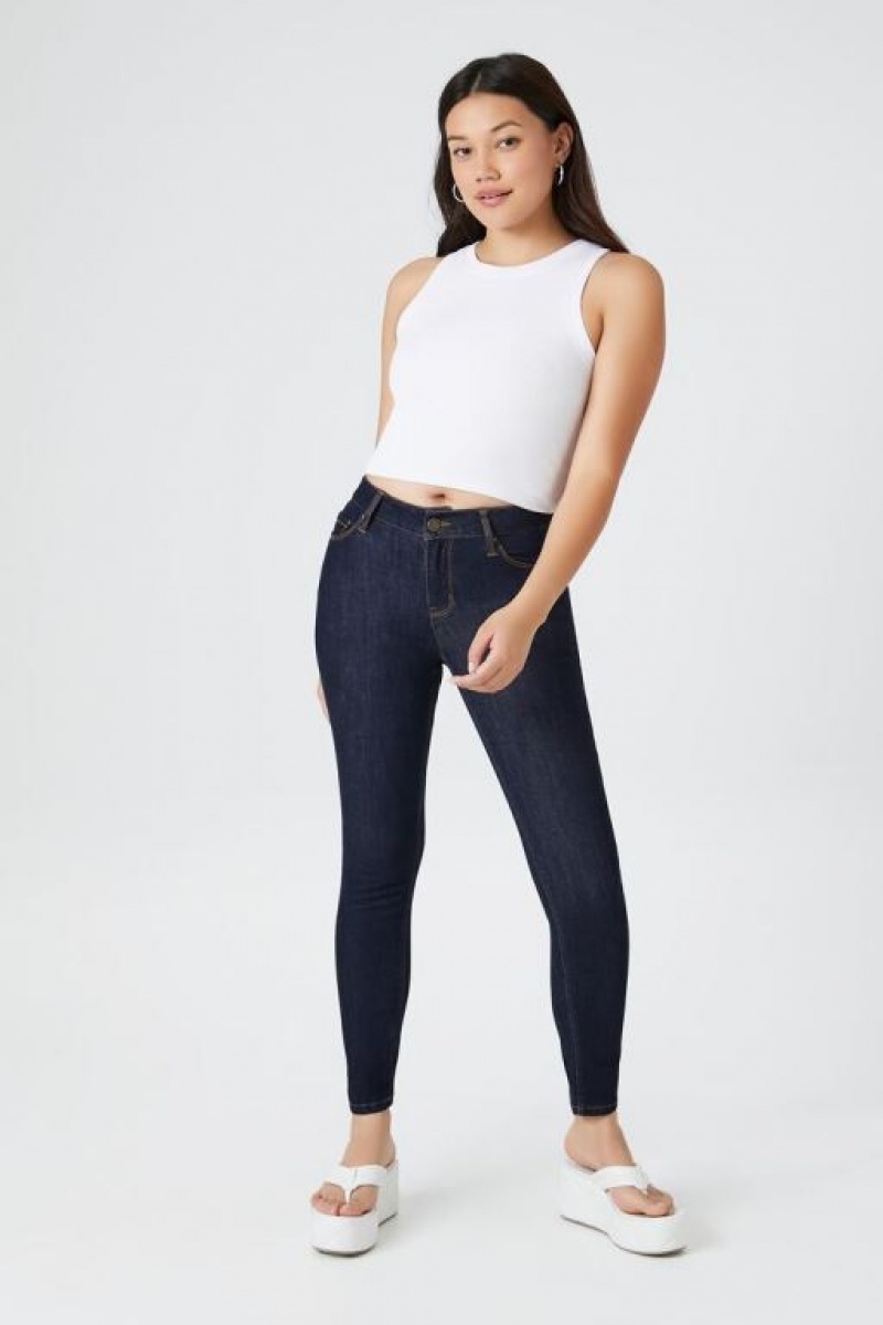 Jeans Forever 21 Stretch Denim Flaco Mujer Azules Oscuro | SKIA4x2LAHg