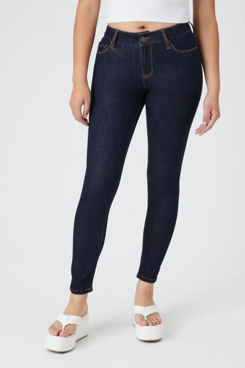 Jeans Forever 21 Stretch Denim Flaco Mujer Azules Oscuro | SKIA4x2LAHg