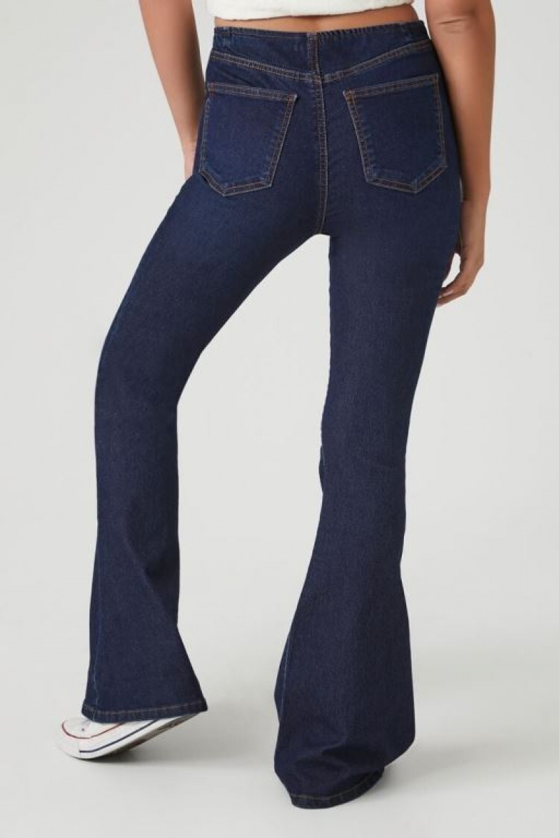 Jeans Forever 21 Stretch Denim Flare Mujer Azules Oscuro | sw8HewP4Eth