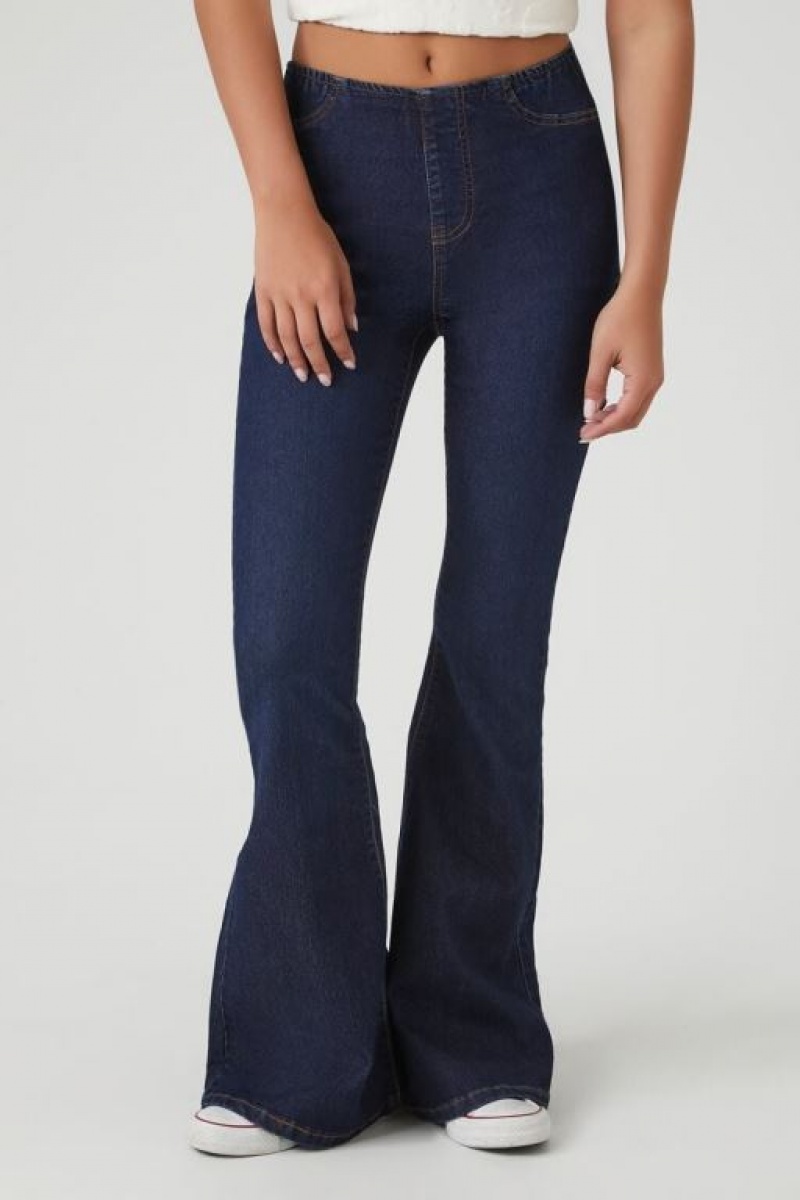 Jeans Forever 21 Stretch Denim Flare Mujer Azules Oscuro | sw8HewP4Eth