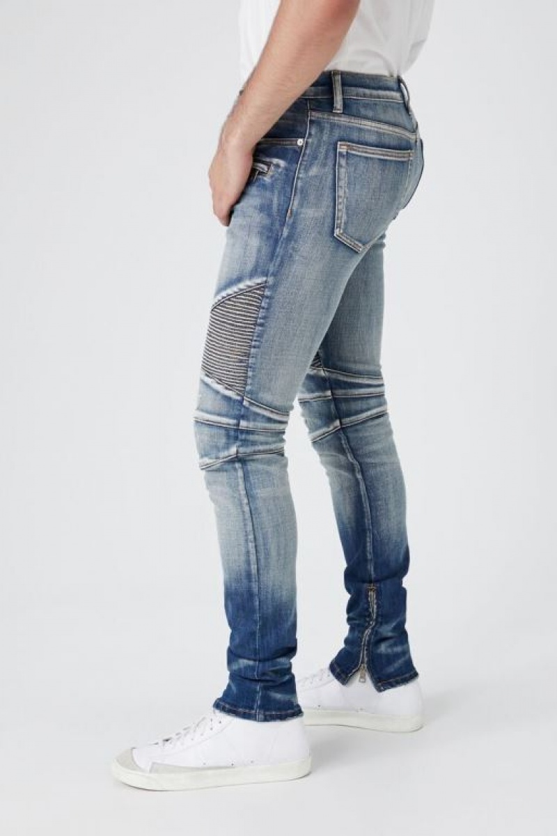 Jeans Forever 21 Stretch Denim Moto Flaco Hombre Azules | LnwnZd0qtN6