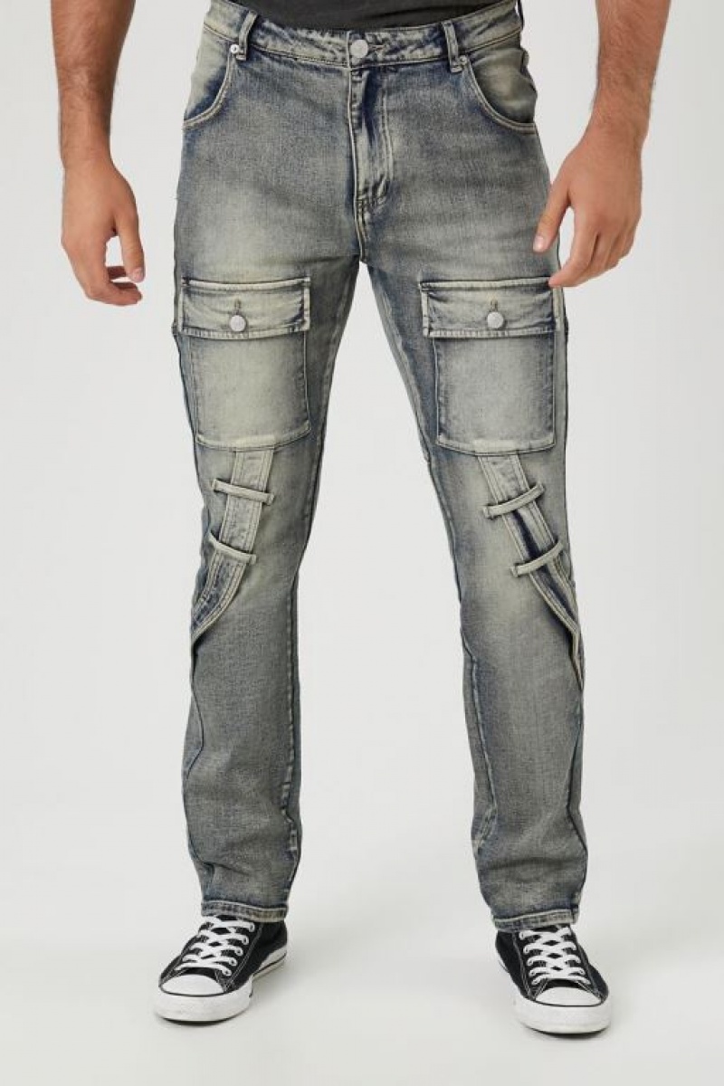 Jeans Forever 21 Stretch Denim Slim Fit Cargo Hombre Azules Claro | vtMkC378ouW