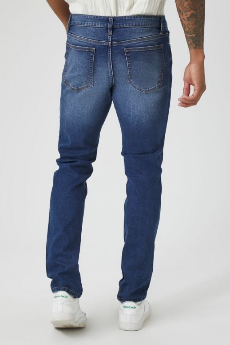 Jeans Forever 21 Stretch Denim Slim Fit Hombre Azules Oscuro | QBn0pwK6r42