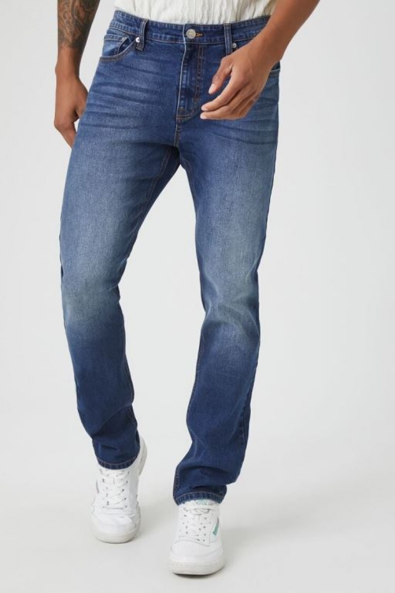 Jeans Forever 21 Stretch Denim Slim Fit Hombre Azules Oscuro | QBn0pwK6r42