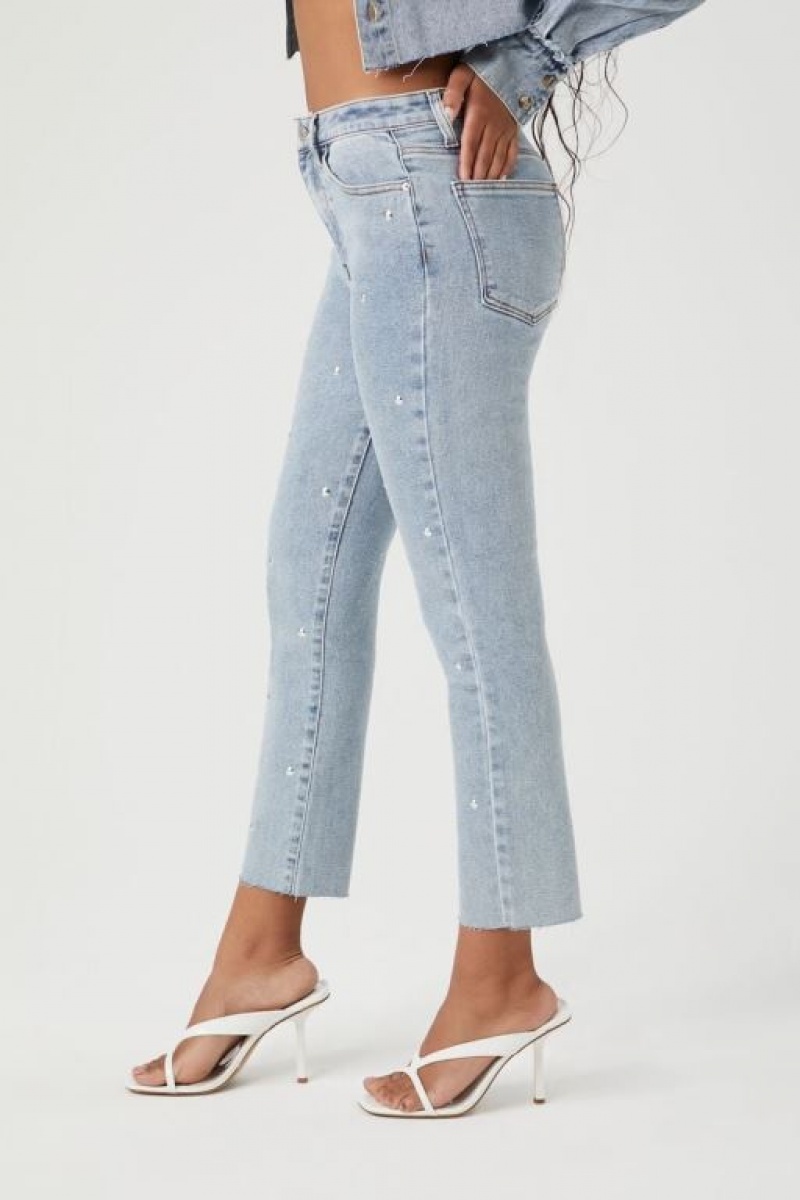 Jeans Forever 21 Studded Mid Rise Flaco Ankle Mujer Azules Claro | L1QRfsfDx6b