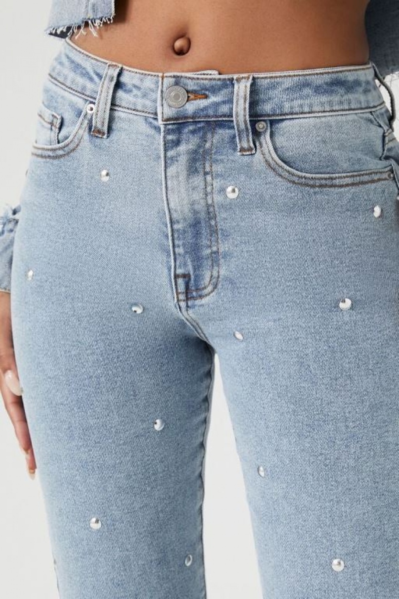 Jeans Forever 21 Studded Mid Rise Flaco Ankle Mujer Azules Claro | L1QRfsfDx6b