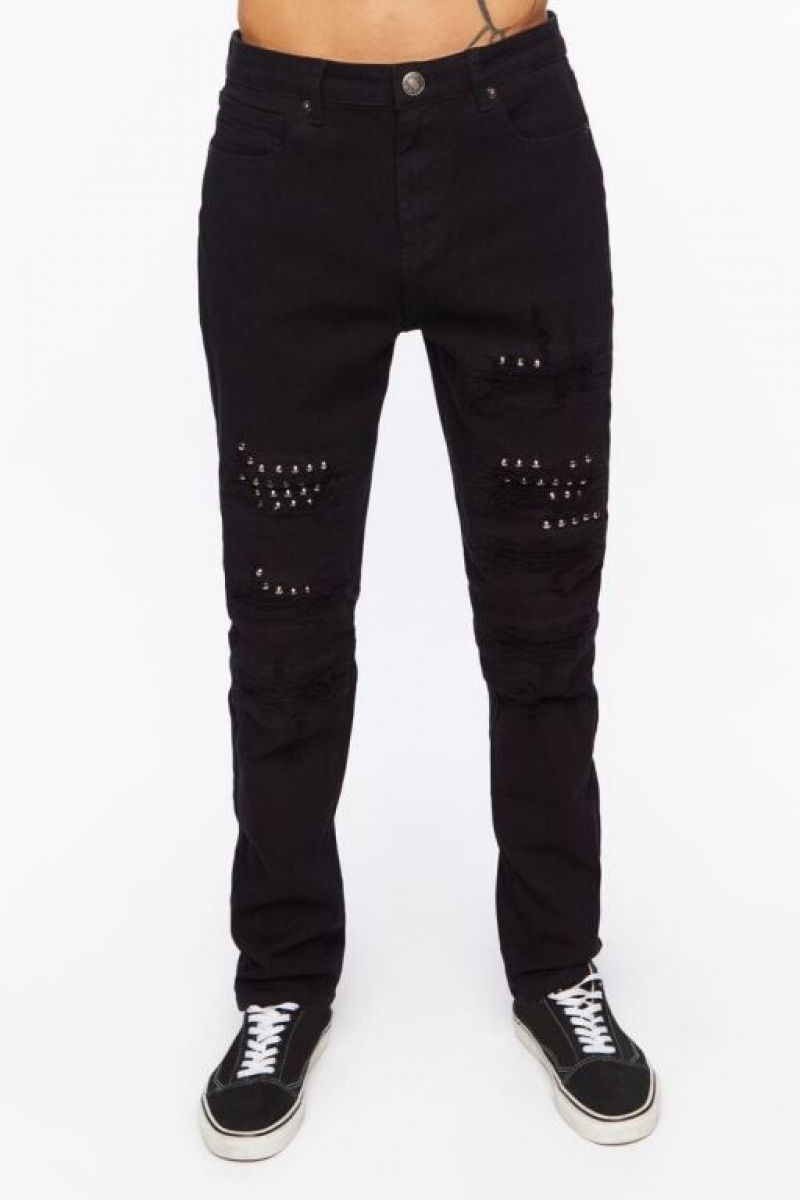 Jeans Forever 21 Studded Slim Fit Hombre Negras | 2uR7ParGIJ2