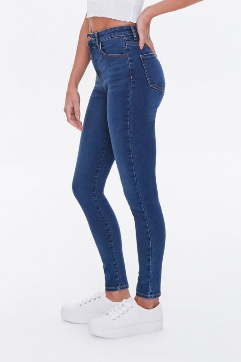 Jeans Forever 21 Super Stretch High Rise Flaco Mujer Azules Oscuro | XXAjMKT2UY2