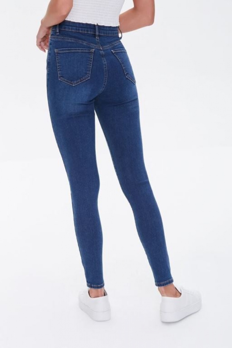 Jeans Forever 21 Super Stretch High Rise Flaco Mujer Azules Oscuro | XXAjMKT2UY2