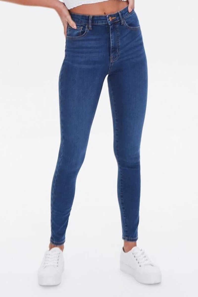 Jeans Forever 21 Super Stretch High Rise Flaco Mujer Azules Oscuro | XXAjMKT2UY2