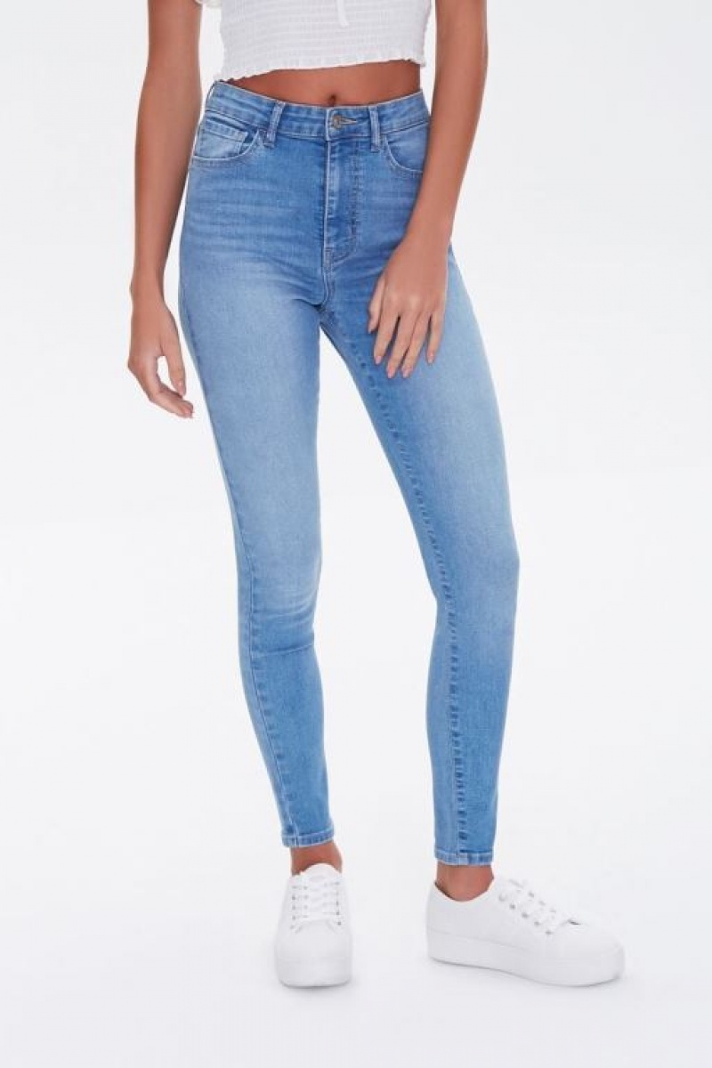 Jeans Forever 21 Super Stretch High Rise Flaco Mujer Azules | qP8BTFg7MnA