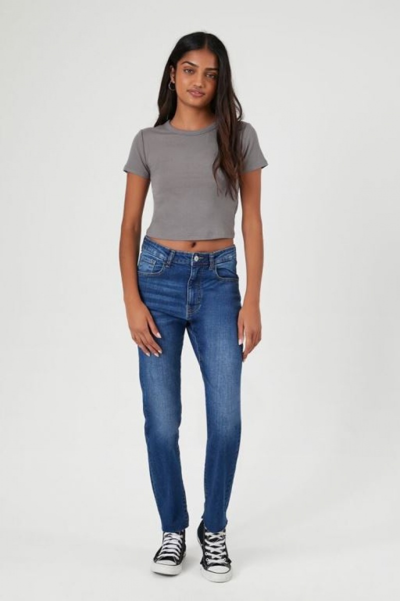 Jeans Forever 21 Super Stretch Mom Mujer Azules Oscuro | ilJpzg499xh