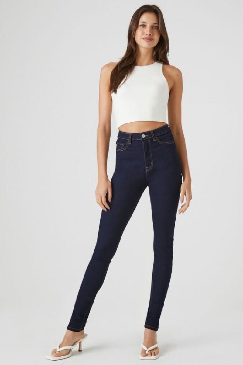 Jeans Forever 21 Tall Stretch Denim Flaco Mujer Azules Oscuro | xuh6go7QF2Y