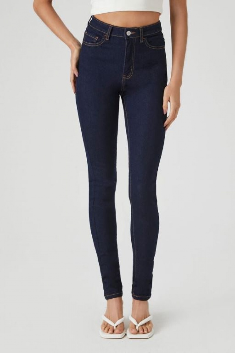 Jeans Forever 21 Tall Stretch Denim Flaco Mujer Azules Oscuro | xuh6go7QF2Y