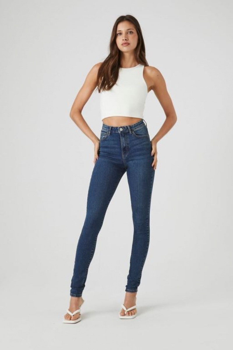 Jeans Forever 21 Tall Stretch Denim Flaco Mujer Azules Oscuro | zltOwdMNix3