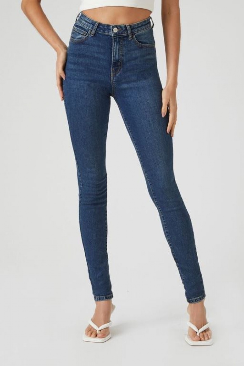 Jeans Forever 21 Tall Stretch Denim Flaco Mujer Azules Oscuro | zltOwdMNix3