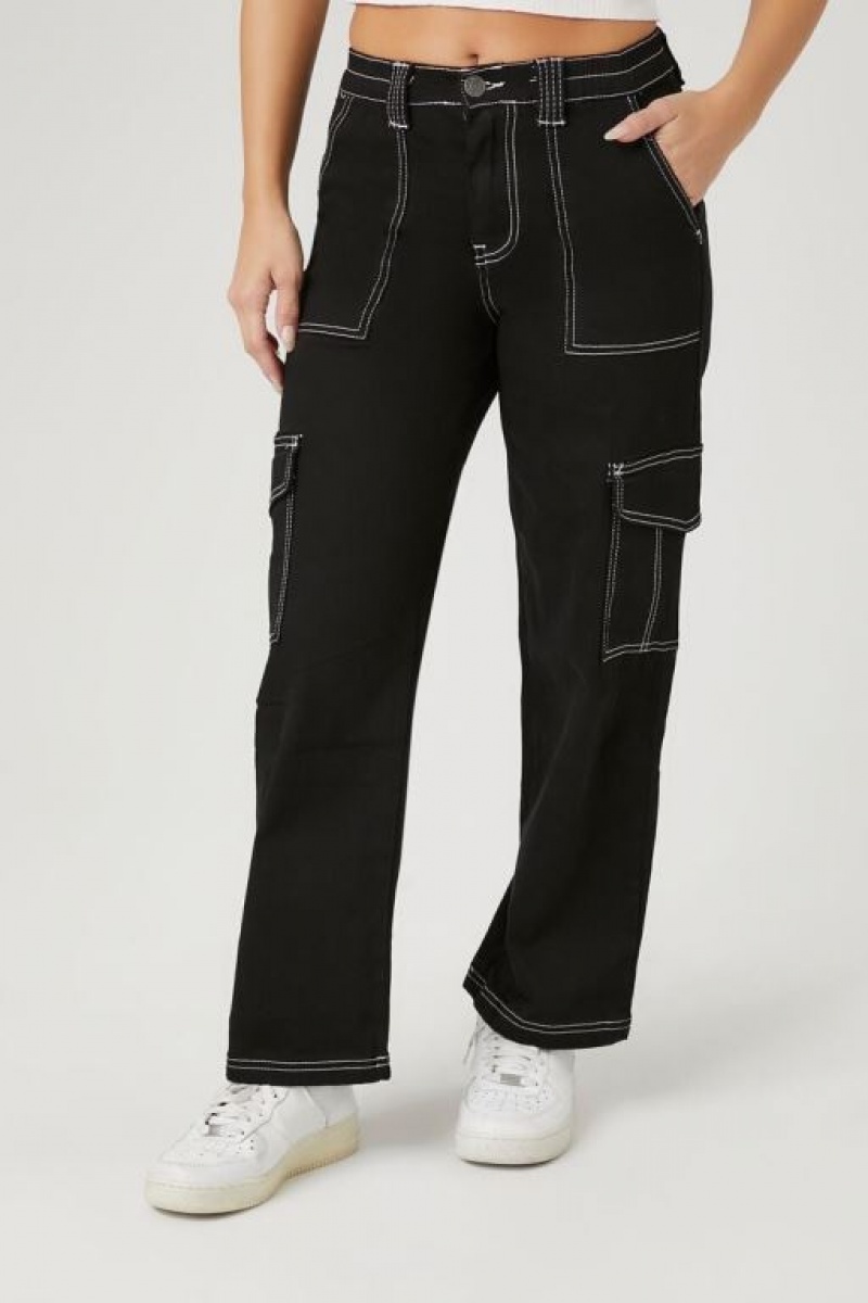 Jeans Forever 21 Twill Cargo Mujer Negras | YUAXvbpV7Ml