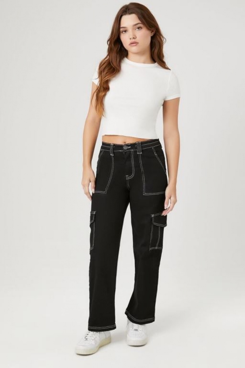 Jeans Forever 21 Twill Cargo Mujer Negras | YUAXvbpV7Ml