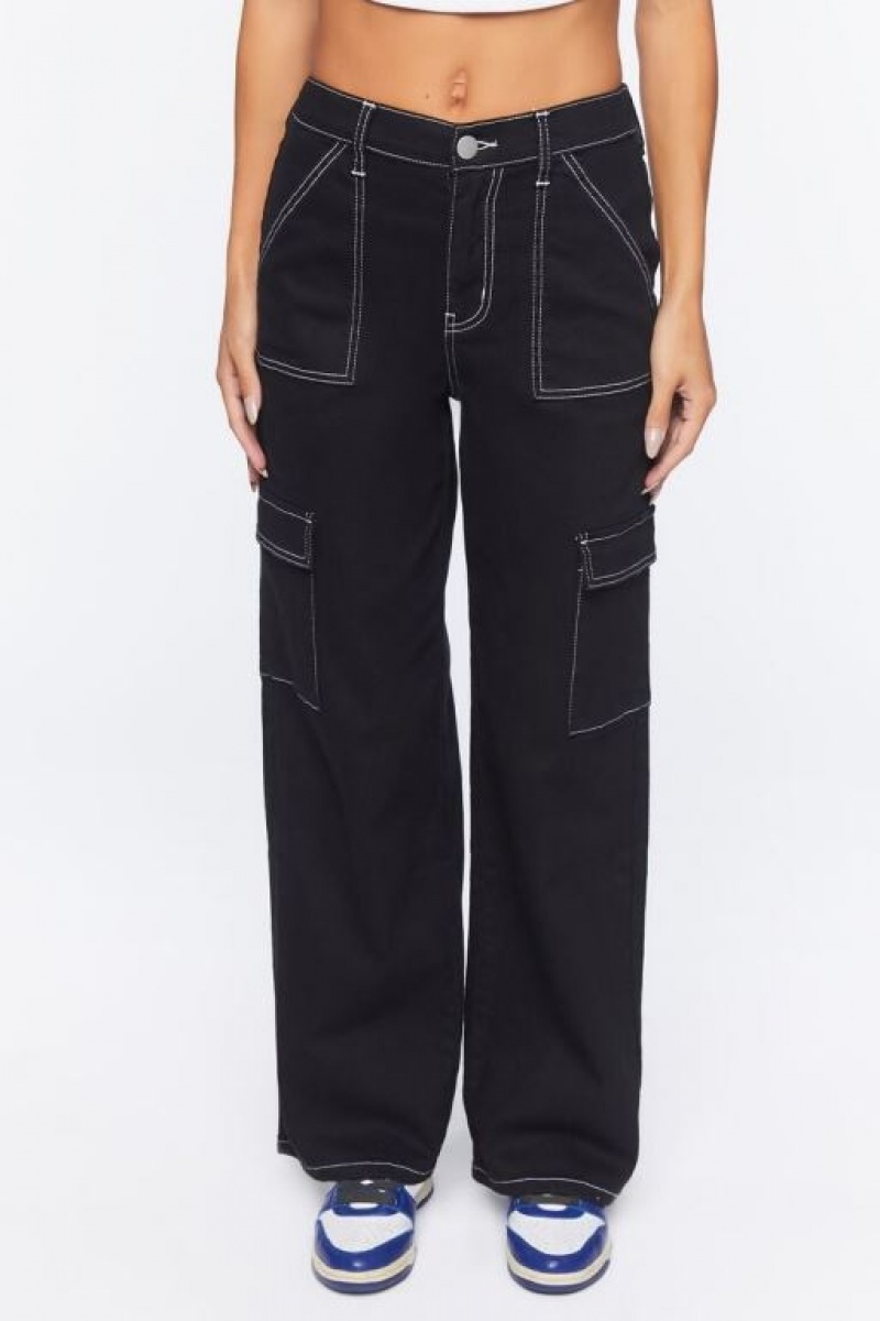 Jeans Forever 21 Twill Cargo Mujer Negras | 67L7EgBxJj6