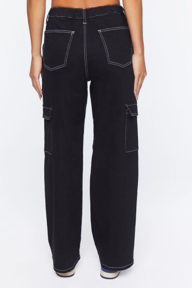 Jeans Forever 21 Twill Cargo Mujer Negras | 67L7EgBxJj6