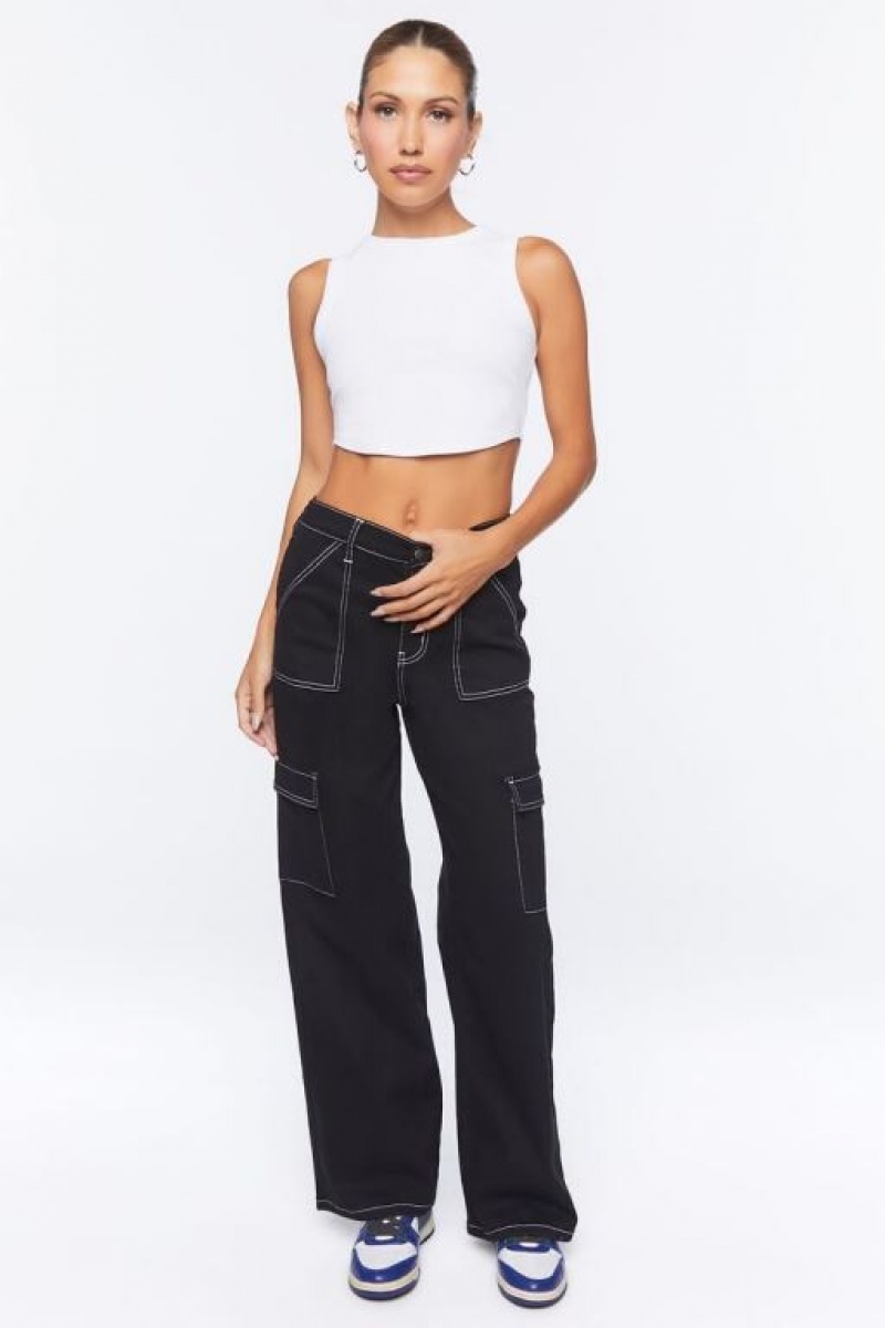 Jeans Forever 21 Twill Cargo Mujer Negras | 67L7EgBxJj6