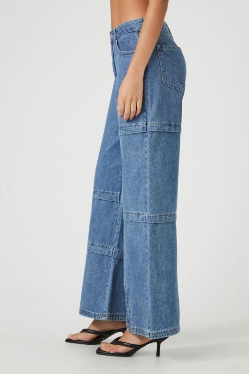 Jeans Forever 21 Wide Leg Asymmetrical Seam Mujer Azules | G0DFFtQk0RR