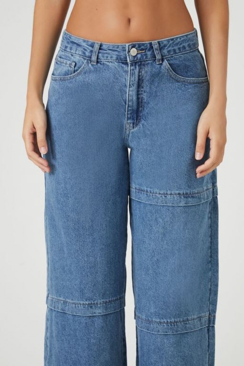 Jeans Forever 21 Wide Leg Asymmetrical Seam Mujer Azules | G0DFFtQk0RR