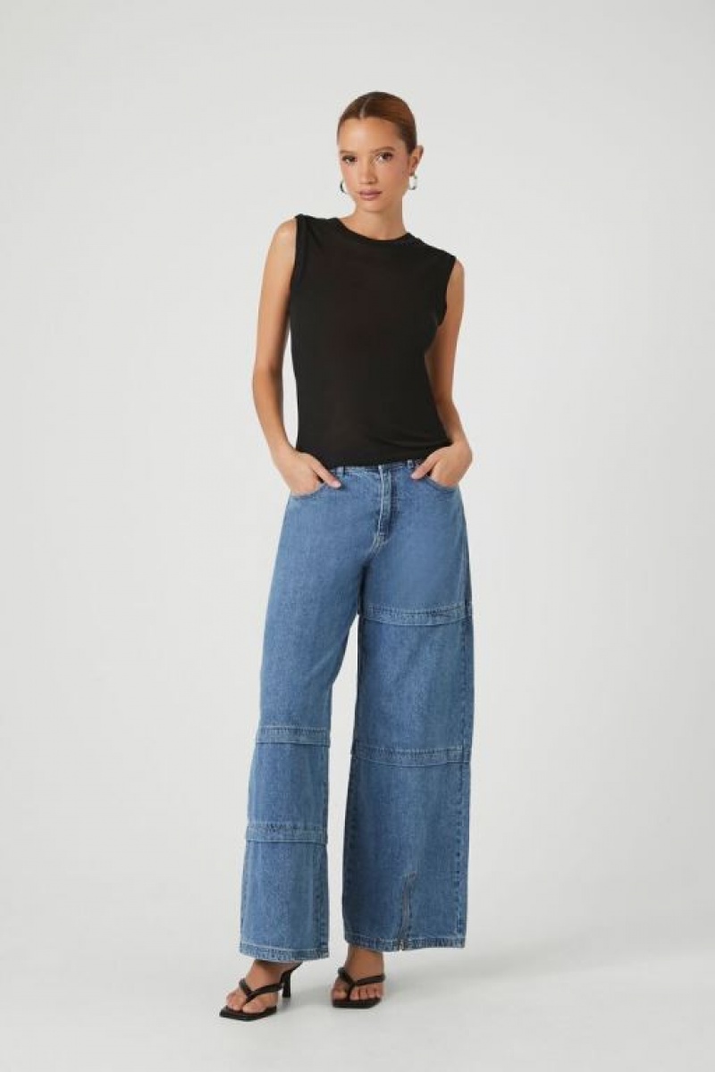 Jeans Forever 21 Wide Leg Asymmetrical Seam Mujer Azules | G0DFFtQk0RR