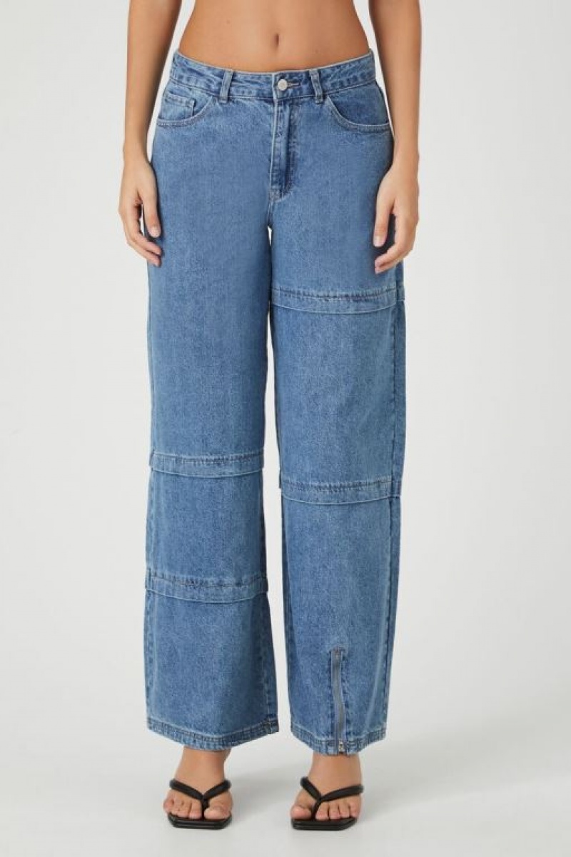 Jeans Forever 21 Wide Leg Asymmetrical Seam Mujer Azules | G0DFFtQk0RR