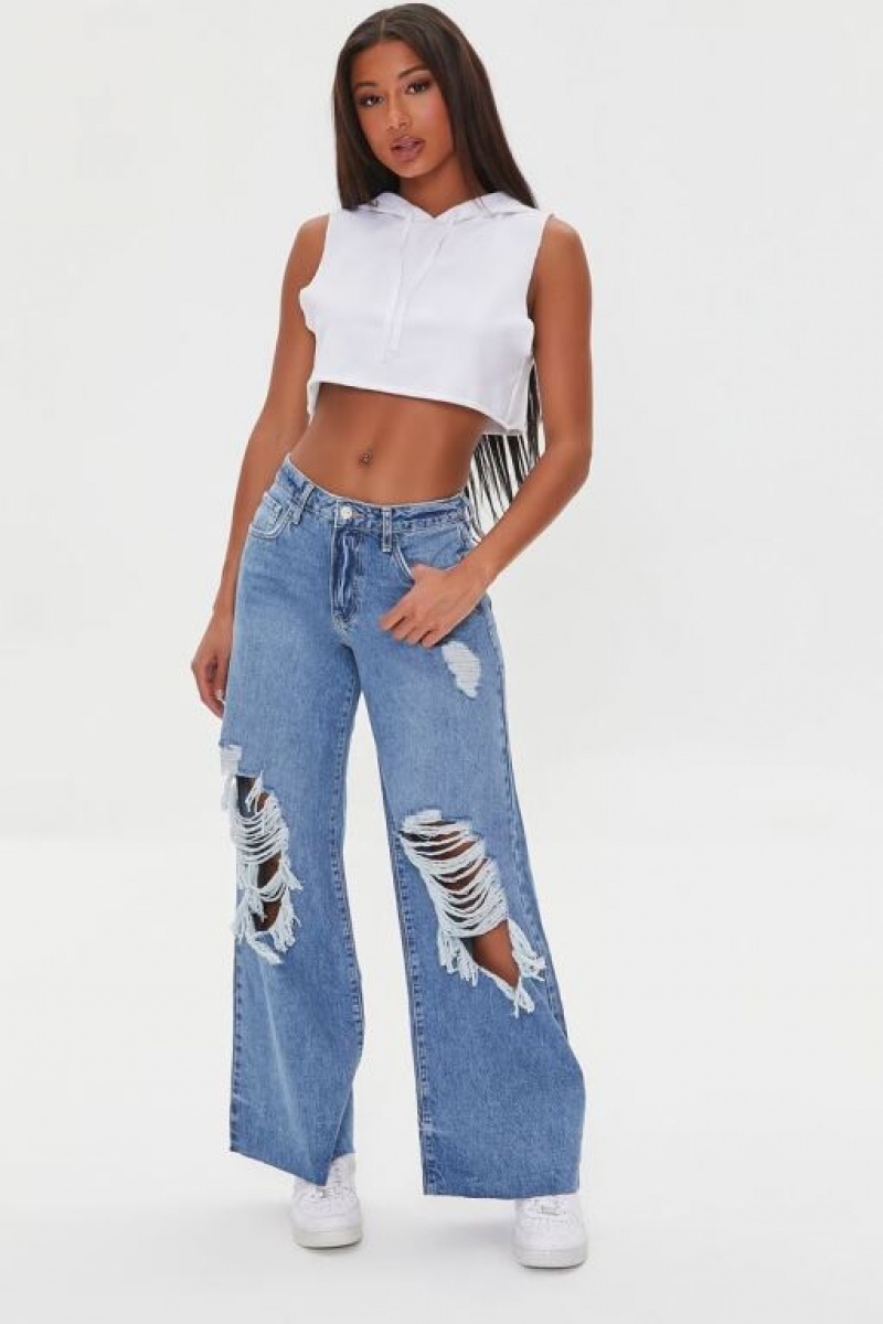 Jeans Forever 21 Wide Leg Distressed Mujer Azules | VwVUp0Mikxz