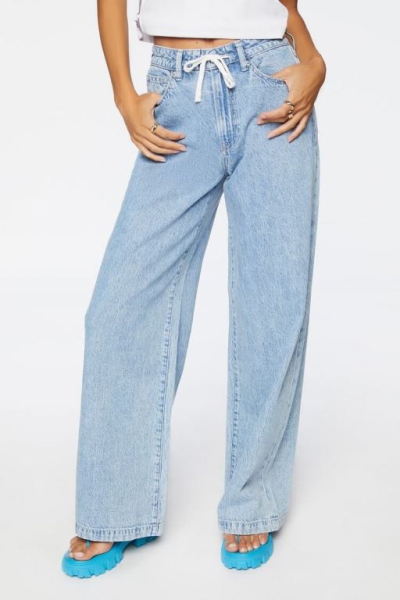 Jeans Forever 21 Wide Leg Drawstring Mujer Azules Claro | ZMS1v3ESWaO