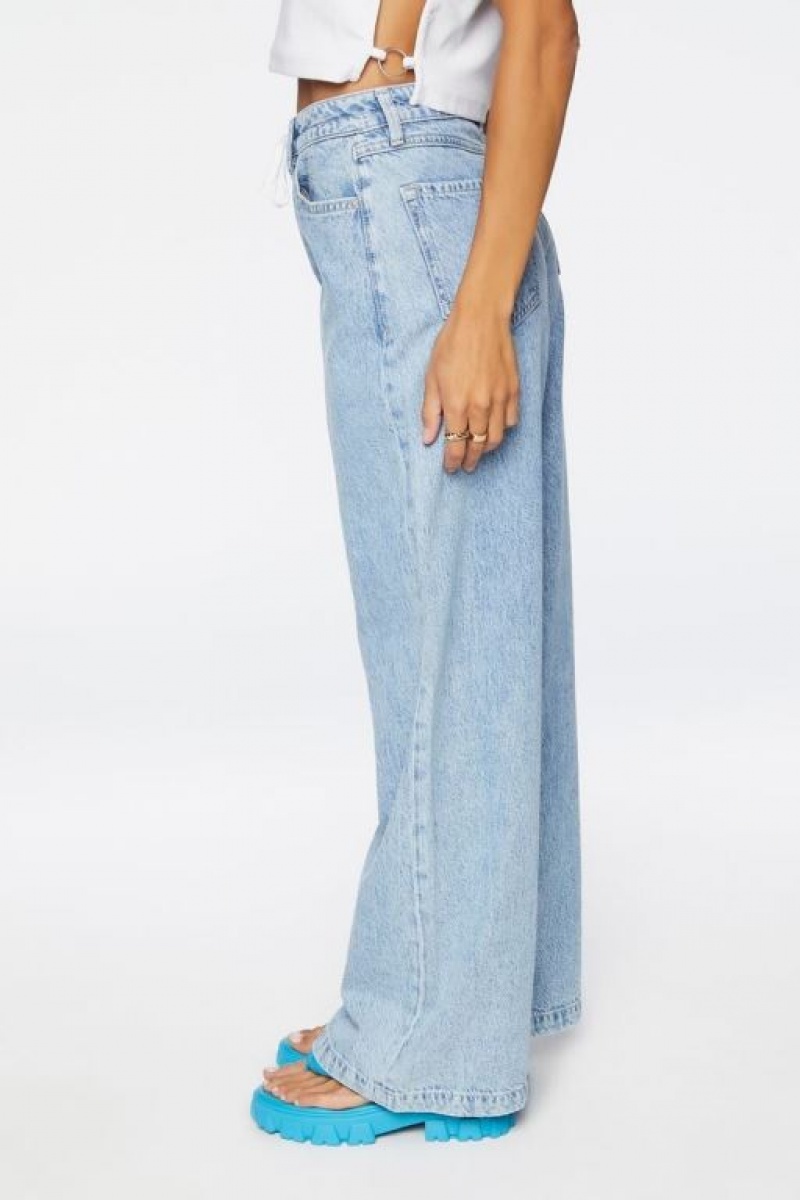 Jeans Forever 21 Wide Leg Drawstring Mujer Azules Claro | ZMS1v3ESWaO