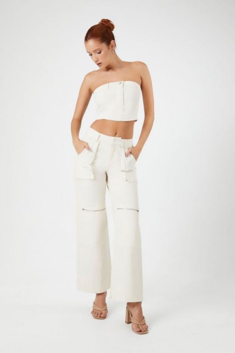 Jeans Forever 21 Zip Pocket Wide Leg Mujer Blancas | GaQVoUiH785